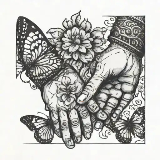 Father And Daughter Holding Hands With Butterfly Bracelet