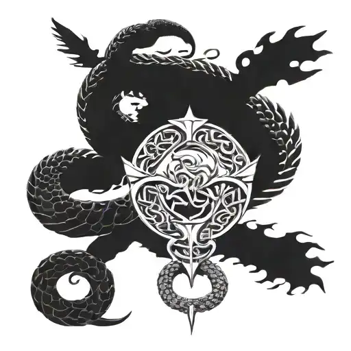 Norse Mythology Tattoo Design With Jormungandr