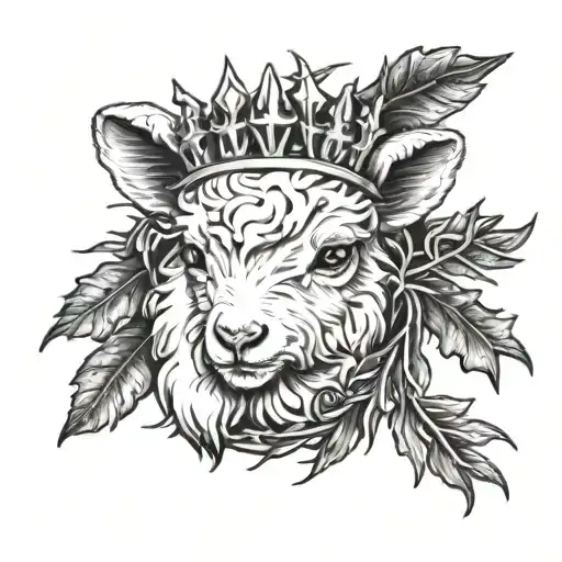 A Baby Lamb With A Crown Of Thorns Surrounded By Angels