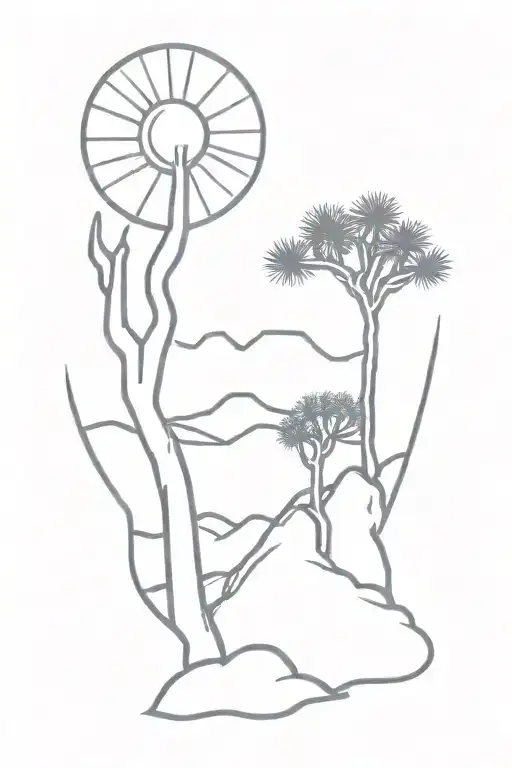 Joshua Tree With Sun Setting Behind Rocks