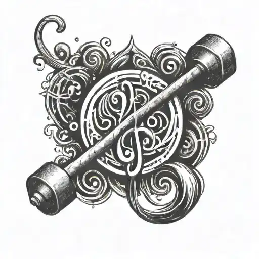A Barbell Morphing Into A Music Note With Kanji Symbols For Love And Pain Intertwined