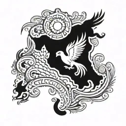 A Stylized Map Of Puerto Rico With A Phoenix Rising From The Center