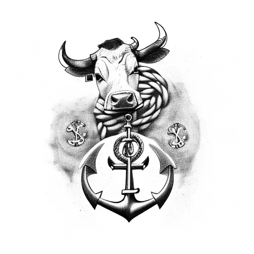 Cow With A Tattoo Of An Anchor And Money Is His Hands