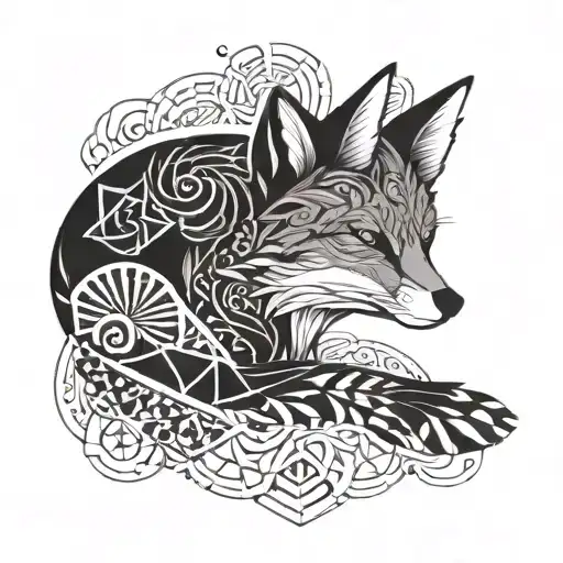 A Mystical Fox Surrounded By Swirling Patterns And Geometric Shapes