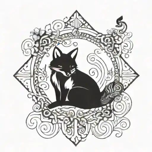 A Mystical Fox Surrounded By Swirling Patterns And Minimalist