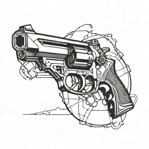 A Sleek Gun Design Intertwined With Football Elements In A Blackwork Style