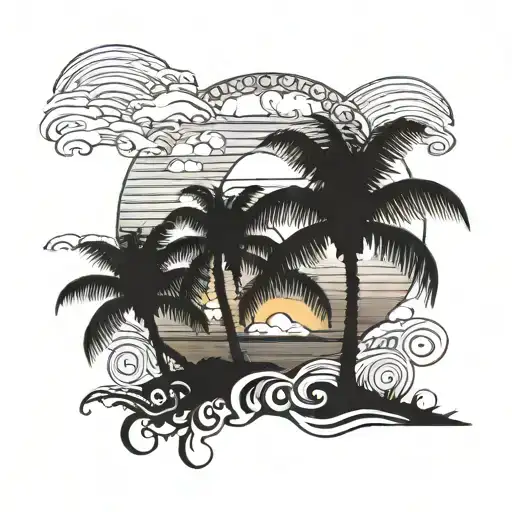 A Caribbean Sunset With A Silhouette Of A Palm Tree In The Foreground