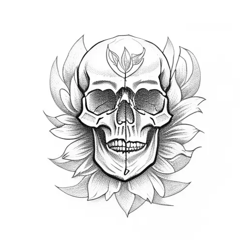 Skull Drawing A Sunflower