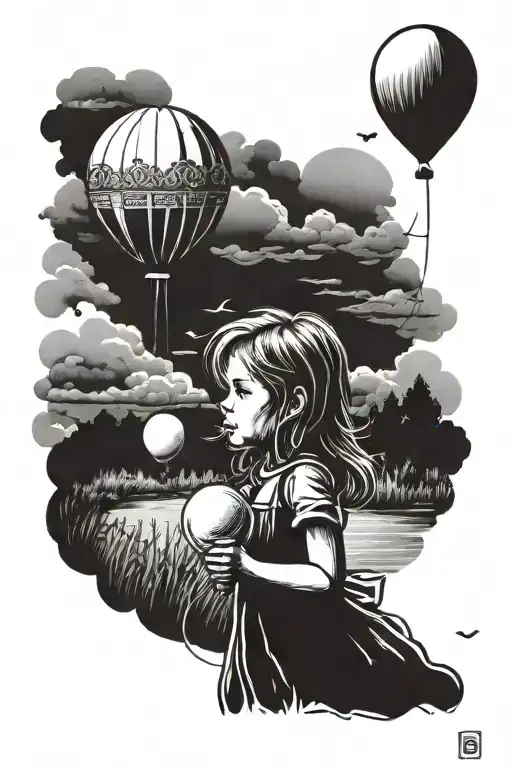 Little Girl Take A Baloon And In The Background Free Nature