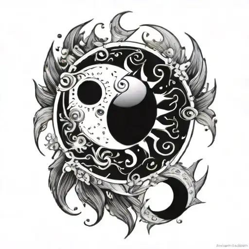 Sun And Moon Merging Together Symbolizing Strength