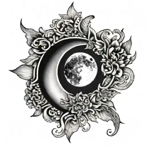 Half Sun Half Moon Made Entirely Of Black Grey