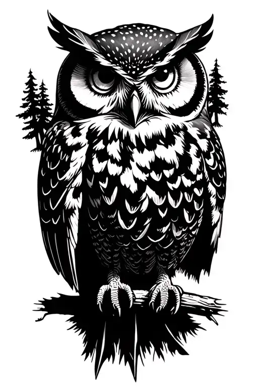 Owl Perched With Forest In Background