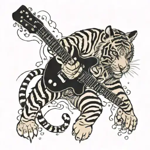 A Tiger With Anime-inspired Features Playing A Guitar Underwater