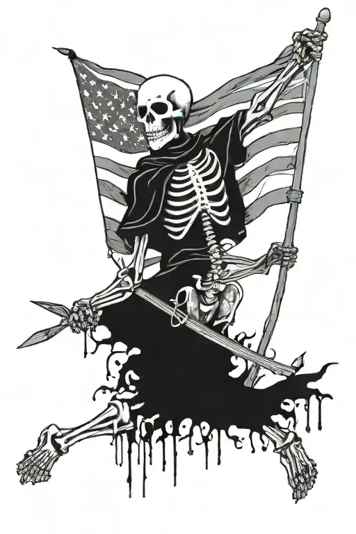 Skeleton With Flag Flying