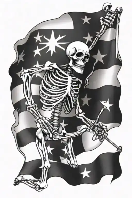 Skeleton With Flag That Says Hold Fast