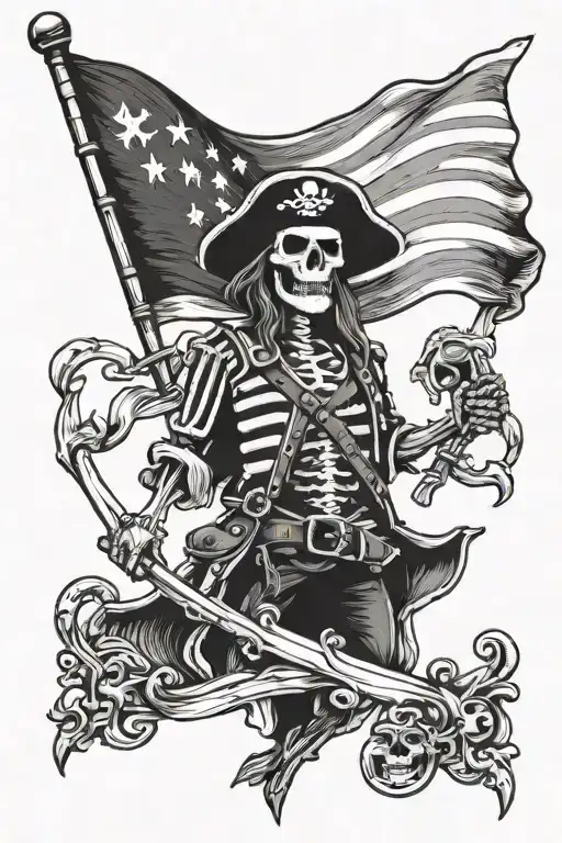 Pirate Skeleton Holding Flag