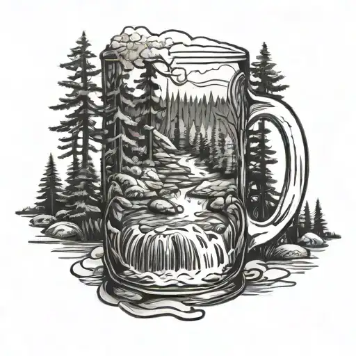 A Beer Mug With A Forest Landscape Inside A Stream
