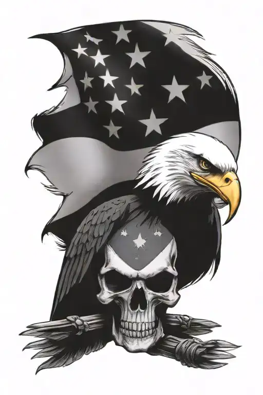 Eagle And Punisher Skull With Usa Flag Waving