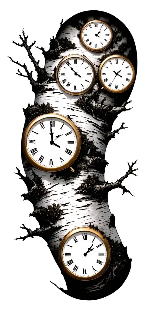 Birch Tree White Branches With Exactly 3 Clocks