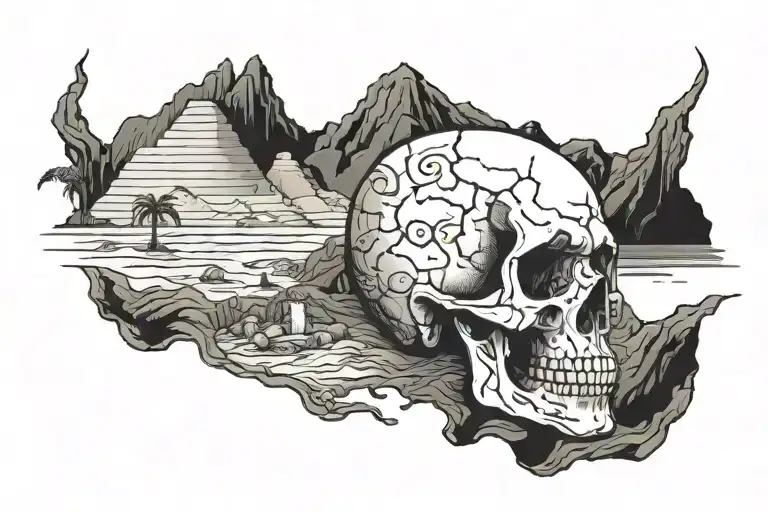 Skull In A Desert With Hieroglyphs In The Head