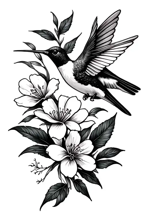 Hummingbird And Dogwood Flowers