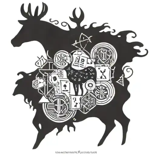 A Blackwork Design Of A Deer Surrounded By Money Symbols