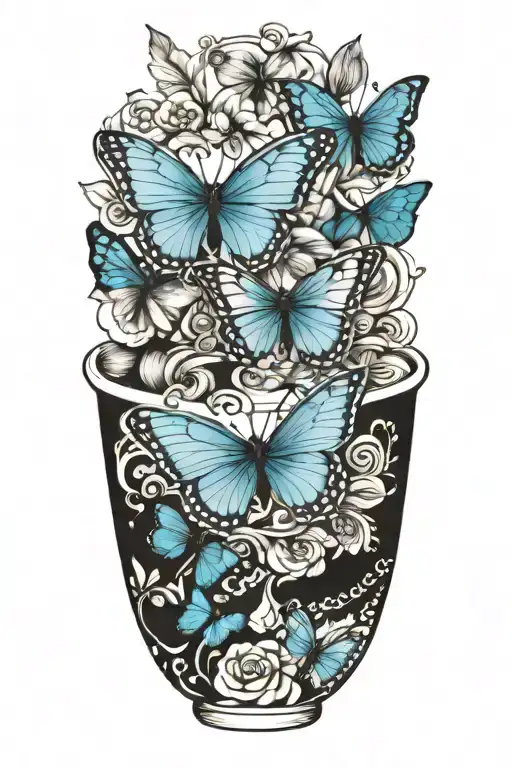 Blue Butterflies Tea Cup