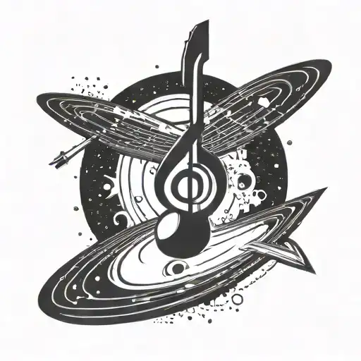 A Cosmic Music Note Merging With A Spaceship Flying Through A Galaxy