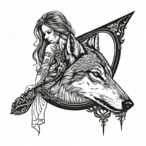 Girl Holding Mirror Wolf Staring Back