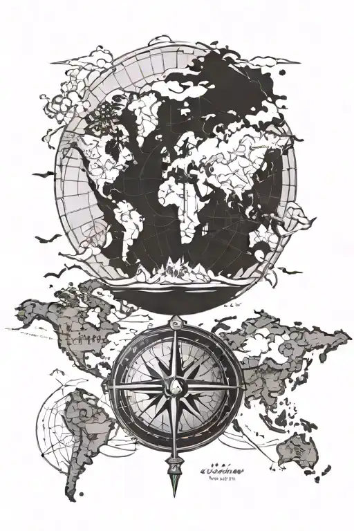 World Map Compass Wotrld Wonders