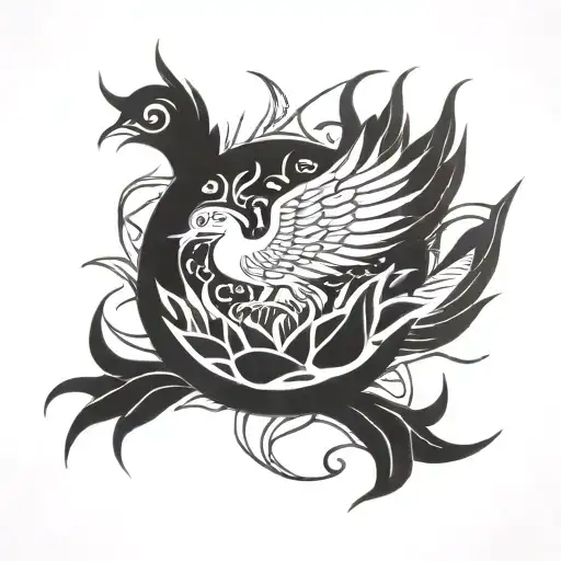 Phoenix And Lotus Flower