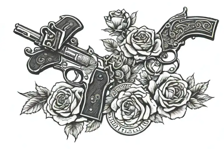 Mcconnell In Western Font And Pistols Crossing Each Other With Roses