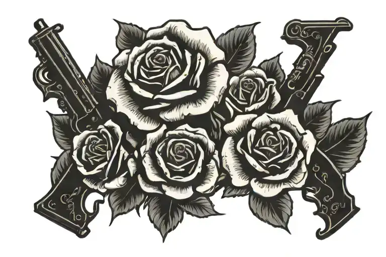 Mcconnell In Western Font And Pistols Crossing Each Other With Roses