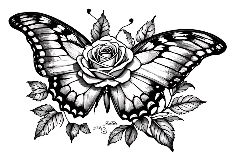 Butterfly With Rose And Hidden Letter B