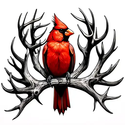 Cardinal Perched On Deer Antlers
