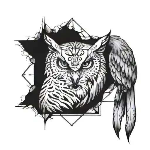 A Lioness And Owl In A Unique Sketch Style Composition