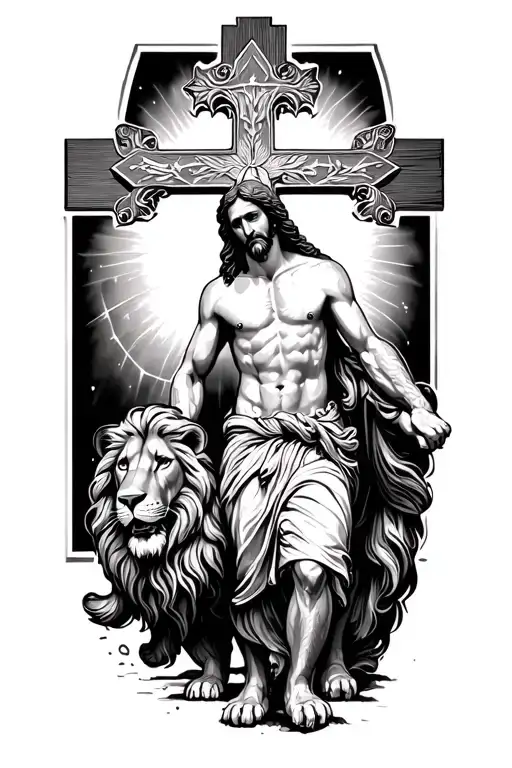 Lion Cross Jesus Walking