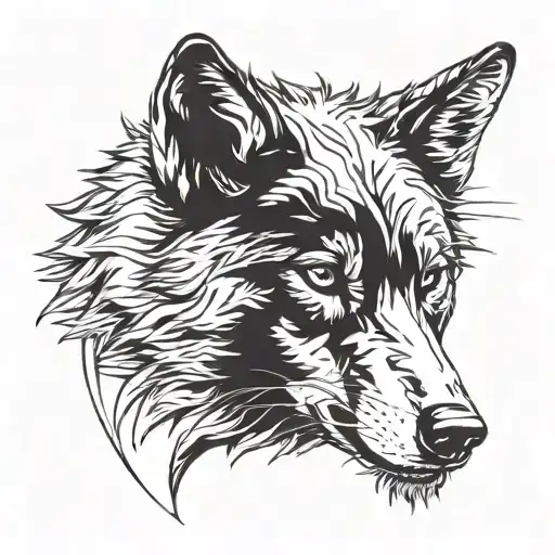 Mean Looking Wolf Looking At His Reflection