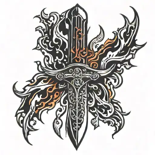 A Stylized Dagger Dripping With Blood And Surrounded By Flames