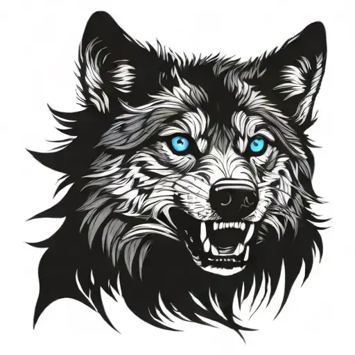 A Wild Wolf Face With Blue Eyes