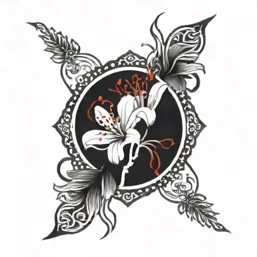 Kaizen Kanji With Red Spider Lily Flowers Intertwined