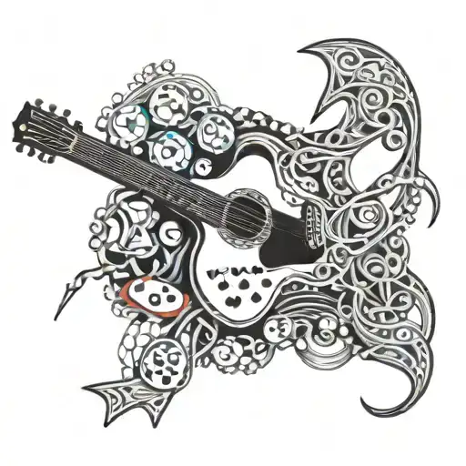 A Guitar Made Out Of Fishing Hooks And Poker Chips