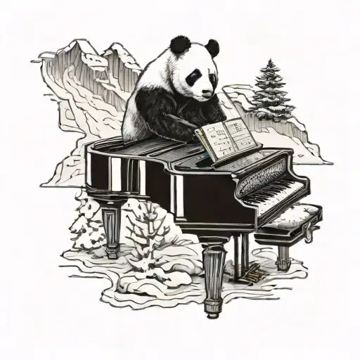 A Panda Playing A Grand Piano On Top Of A Snowy Mountain