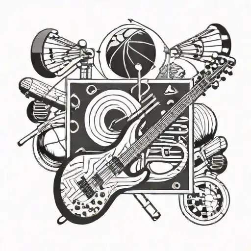 A Geometric Design Incorporating Musical Notes And Sport Equipment