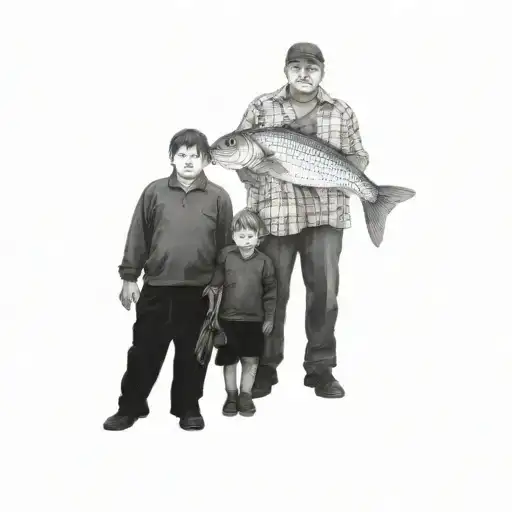 A Man And A Boy Holding A Fish