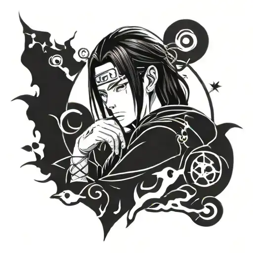 Anime Character Itachi Uchiya Tatto Mix With Cancer Zodiac Sign