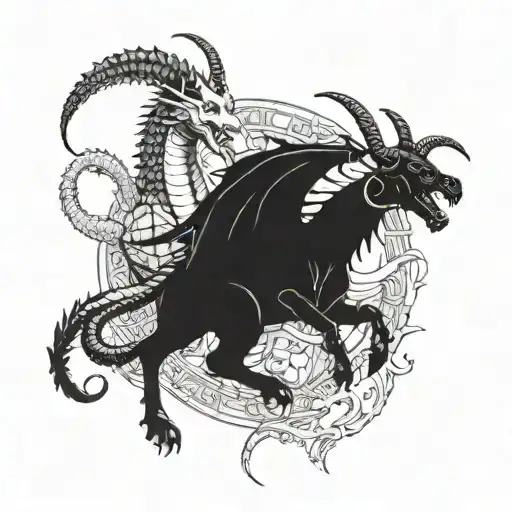 A Fierce Dragon And A Determined Goat Engaged In A Fierce Battle