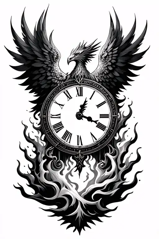 Clock With Phoenix Rising From Ashes