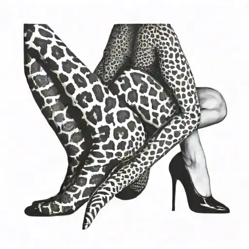 Crossed Raised Up Female Legs Where One Leg In Leopard Tights And The Other One In Zebra Tights
