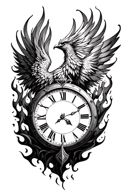 Clock With Phoenix Rising From Flames